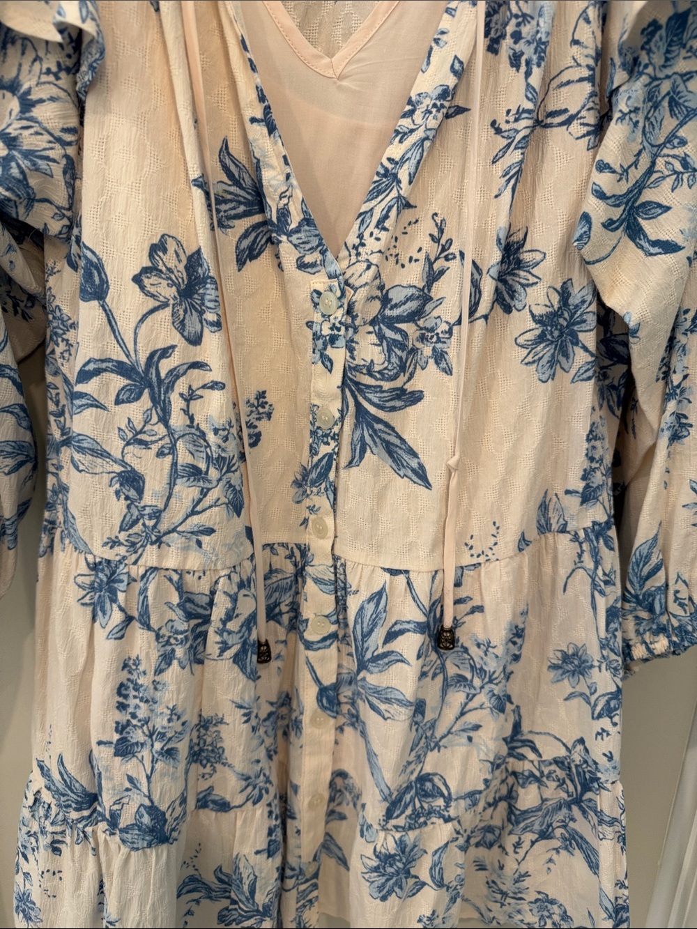 Free People Blue and Cream Floral Ruffle Dress - Picture 3 of 6